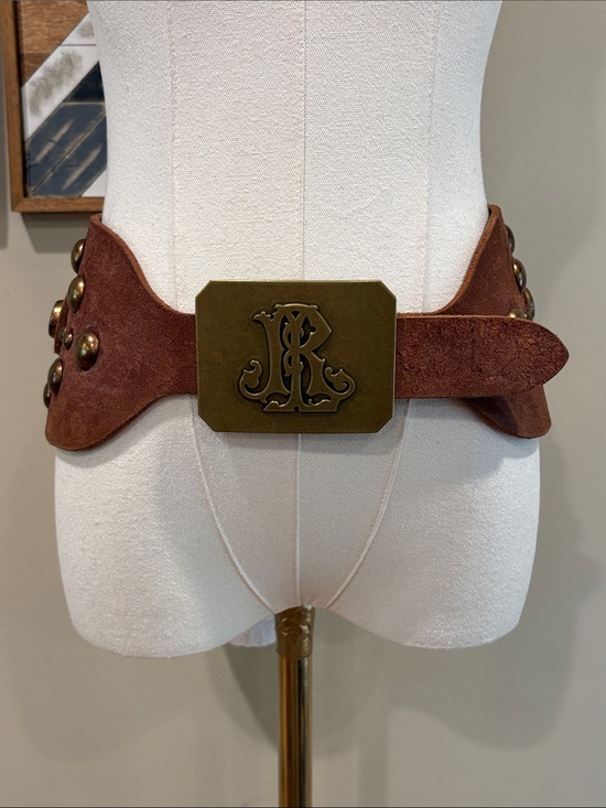 Ralph Lauren Accessories - Vintage Ralph Lauren Suede Leather Wide Studded Corset Belt Distressed Brown M